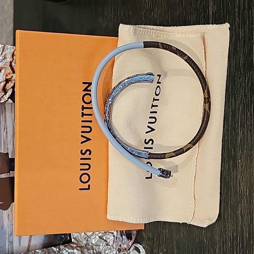 Louis Vuitton denim blue metal with monogram leather bracelet
